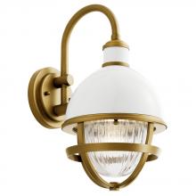 Kichler 59049WH - Tollis™ 8" 1 Light Wall Light with Clear Ribbed Glass White and Natural Brass